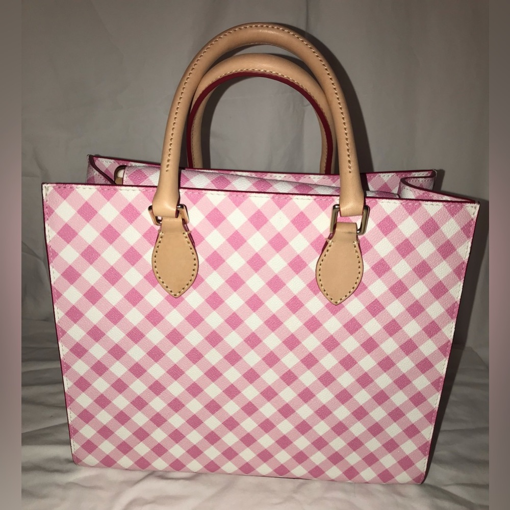 Dooney & Bourke Gingham II Janine Pink and White satchel Crossbody Bag - Picture 5 of 11
